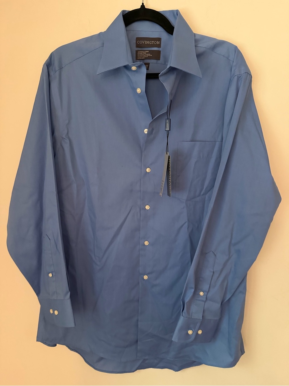 NWT Covington Mens 15-15.5 32/33 Blue Dress Shirt Wrinkle Free Classic Fit